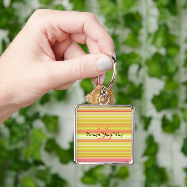 monogram initial Rainbow stripes modern  Key Ring (Hand)