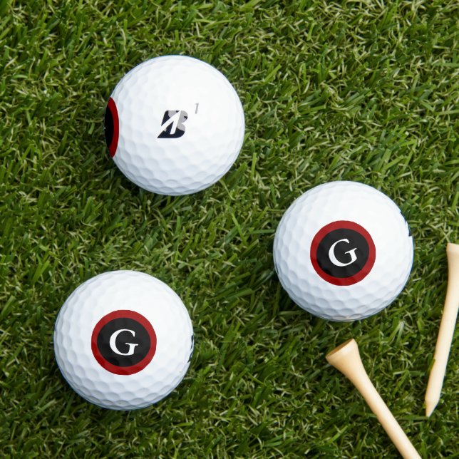 Monogram Initial Red White & Black Golf Balls (Insitu Grass)