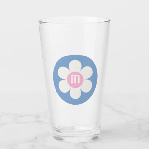 Monogram Initial Retro Daisy pink & blue Glass