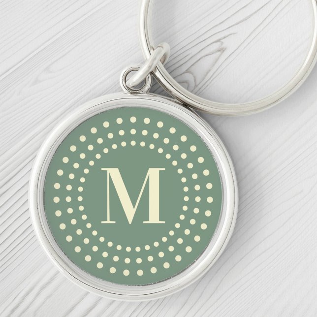 Monogram initial retro radial dots sage green key ring (Creator Uploaded)