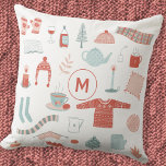 Monogram Initial Retro Scandinavian Hygge Cushion<br><div class="desc">This fun Scandinavian design is the perfect way to add a touch of Hygge to your life. A warm and cosy winter design featuring blush pink and sage green accents. Original art by Nic Squirrell.  Change the monogram initial to personalise.</div>