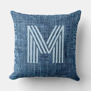 Monogram Initial Rustic Blue Denim Large Cushion
