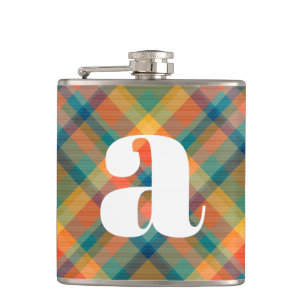 Monogram Initial Rustic Wedding Tartan Plaid Hip Flask