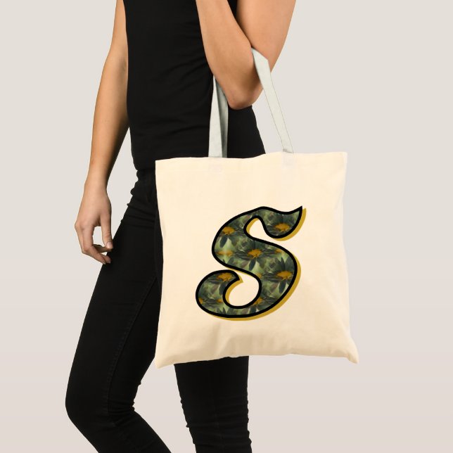Monogram Initial S Black Daisies Tote Bag (Front (Product))