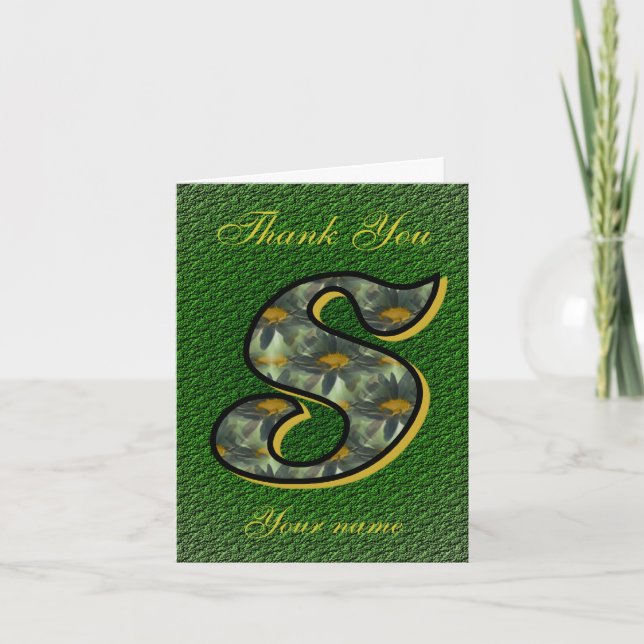 Monogram Initial S Daisies Art Personalized Thank You Card (Front)