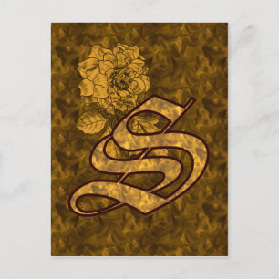 Monogram Initial S Elegant Gold Peony Flower Postcard