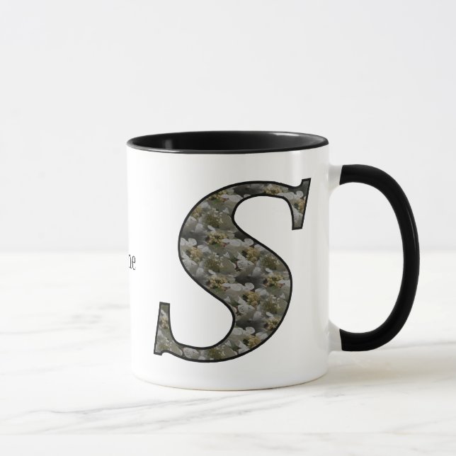 Monogram Initial S Hydrangea Flower Personalised Mug (Right)