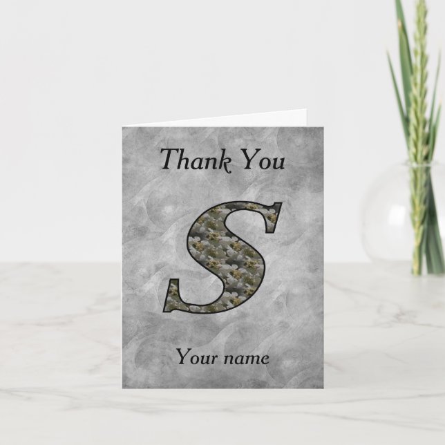 Monogram Initial S Hydrangea Flowers Personalised Thank You Card (Front)