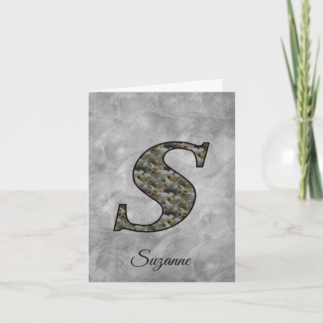Monogram Initial S Hydrangea Flowers Personalized Note Card (Front)