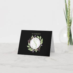 Monogram Initial S, Round Botanical Frame, Thank You Card