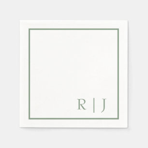 Monogram Initial Sage Green Elegant Trendy Wedding Napkin