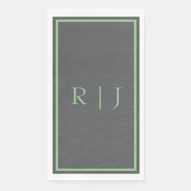 Monogram Initial Sage Green Grey Grey Cool Wedding Napkin (Front)