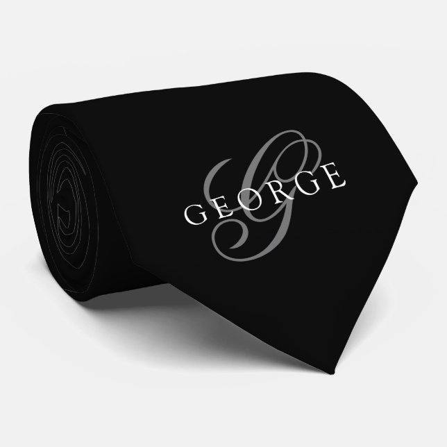 Monogram initial Script Black Tie (Rolled)