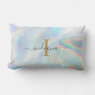Monogram Initial Script Holographic Abstract Mum Lumbar Cushion