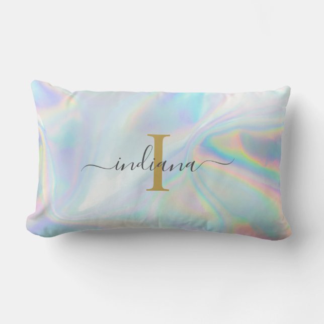 Monogram Initial Script Holographic Abstract Mum Lumbar Cushion (Front)