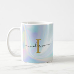 Monogram Initial Script Holographic Modern Mum Coffee Mug