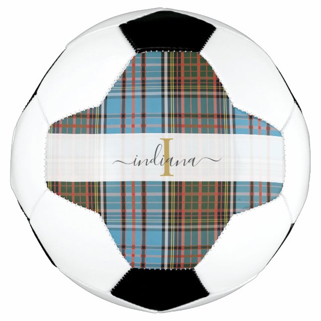 Monogram Initial Script Name Plaid Tartan Soccer Ball (Front)