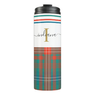 Monogram Initial Script Plaid Rustic Thermal Tumbler