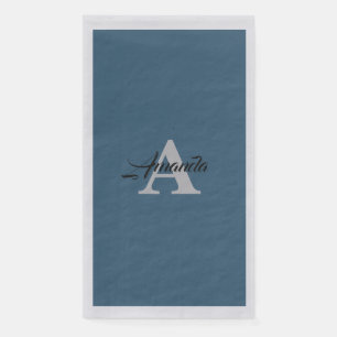 Monogram Initial Simple Custom Dusty Blue Silver Napkin