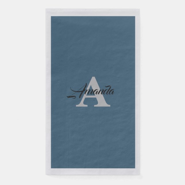 Monogram Initial Simple Custom Dusty Blue Silver Napkin (Front)