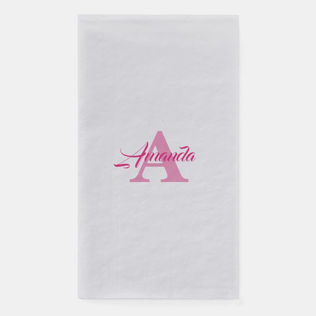 Monogram Initial Simple Custom Name Pink Silver Napkin (Front)