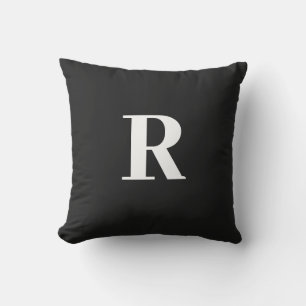 Monogram Initial Simple Minimal Modern Black White Cushion