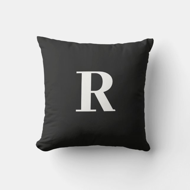 Monogram Initial Simple Minimal Modern Black White Cushion (Front)