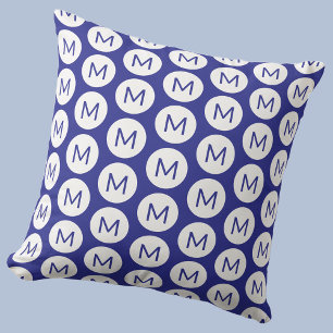 Monogram Initial Spot Pattern Personalised Blue Cushion
