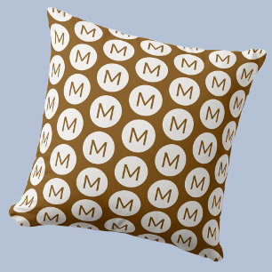 Monogram Initial Spot Pattern Personalised Brown Cushion
