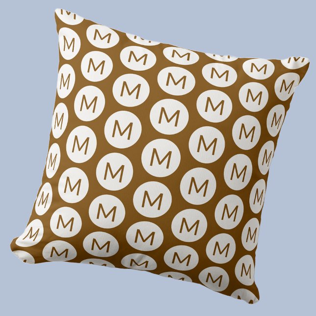 Monogram Initial Spot Pattern Personalised Brown Cushion (Polka dot spot pattern modern monogram initial personalized pillow In mocha brown)