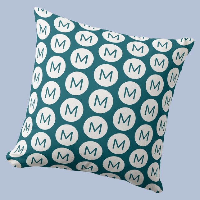 Monogram Initial Spot Pattern Personalised Teal Cushion (Polka dot spot pattern modern monogram initial personalized throw pillow In teal green)