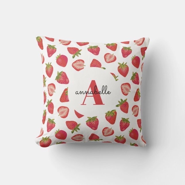 Monogram Initial Strawberry Pattern Cushion (Front)