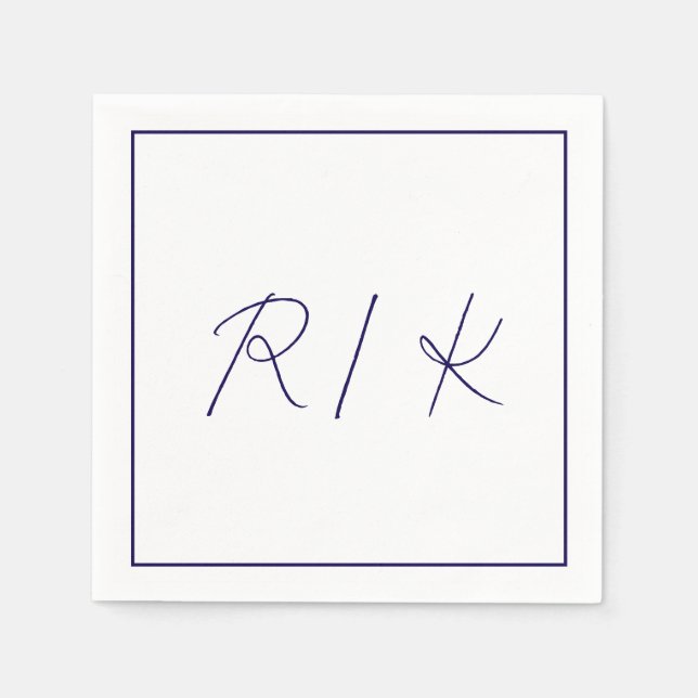 Monogram Initial Stylish Letters Navy Blue Wedding Napkin (Front)