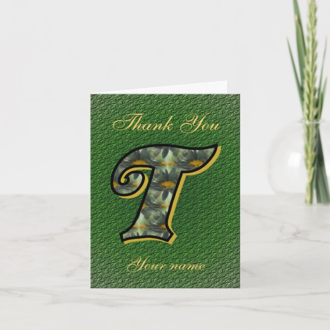 Monogram Initial T Daisies Art Personalized Thank You Card (Front)