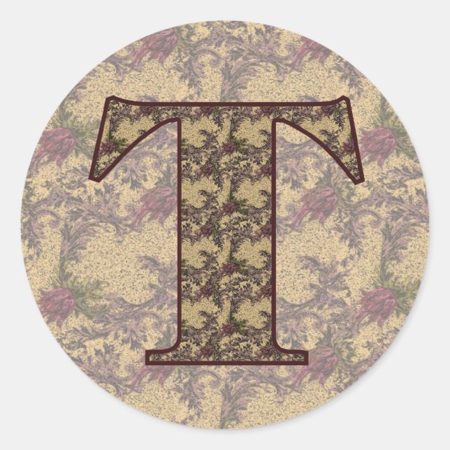 Monogram Initial T Elegant Floral Sticker (Front)