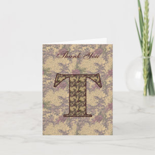 Monogram Initial T Elegant Floral Thank You Card