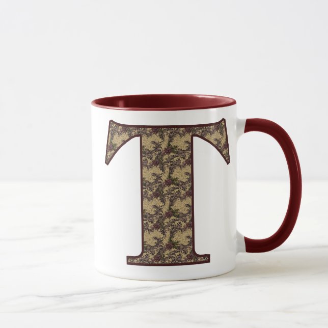 Monogram Initial T Elegant Vintage Floral Mug (Right)