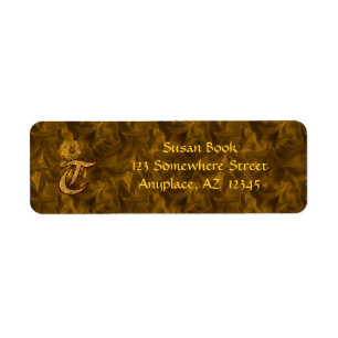 Monogram Initial T Gold Peony Return Address  Label