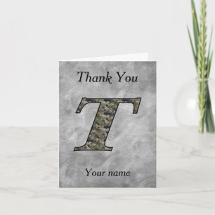 Monogram Initial T Hydrangea Flowers Personalised Thank You Card