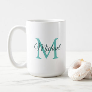 Monogram Initial Template Light Teal White Coffee Mug