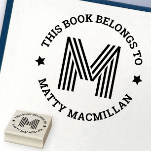 Monogram initial this book belongs to library book rubber stamp