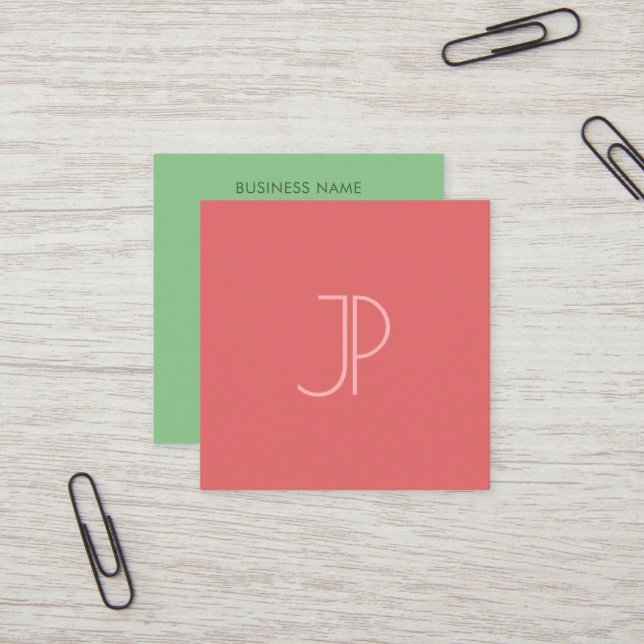 Monogram Initial Trend Colours Professional Elegan Square Business Card (Front/Back In Situ)