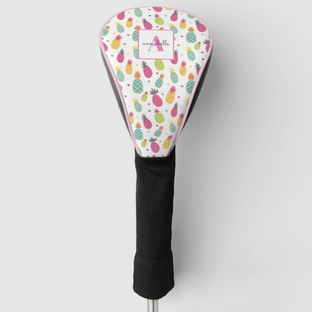 Monogram Initial Tropical Fruit Pineapple pattern Golf Head Cover (Front)