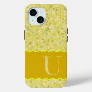 MONOGRAM INITIAL U YELLOW LITTLE FLOWERS iPhone 15 CASE