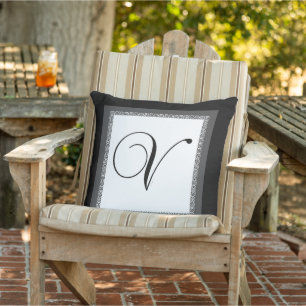 Monogram Initial V Black White Cushion