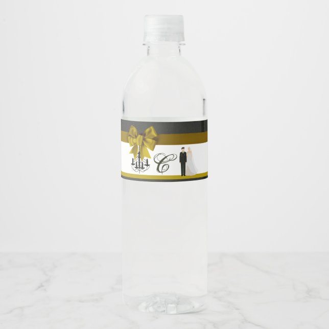 Monogram Initial Water Bottle Label Army Bride Gro (Front)