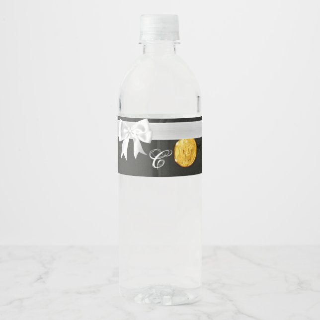 Monogram Initial Water Bottle Label Army Dress Gre (Front)