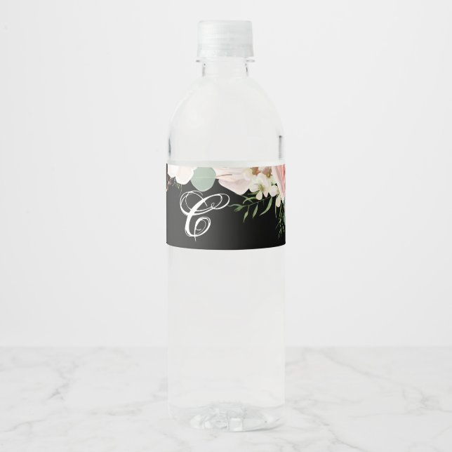 Monogram Initial Water Bottle Label Geometric Blac (Front)