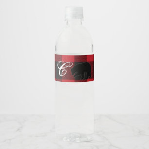 Monogram Initial Water Bottle Label Red Buffalo