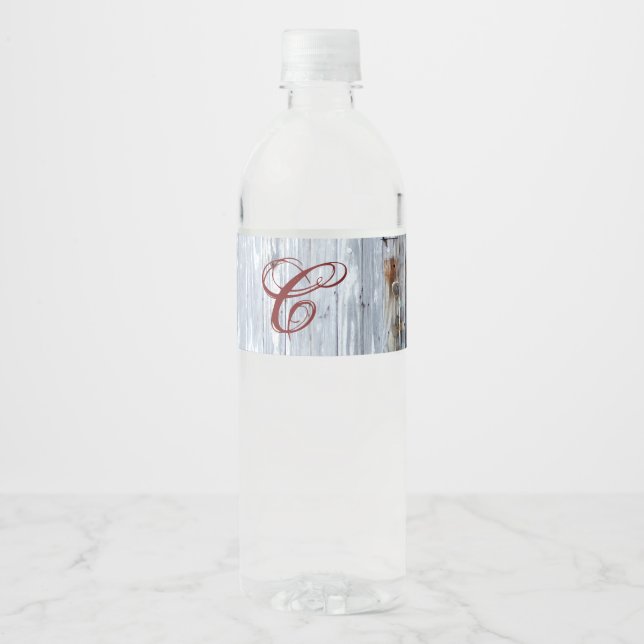 Monogram Initial Water Bottle Label White Wash Woo (Front)